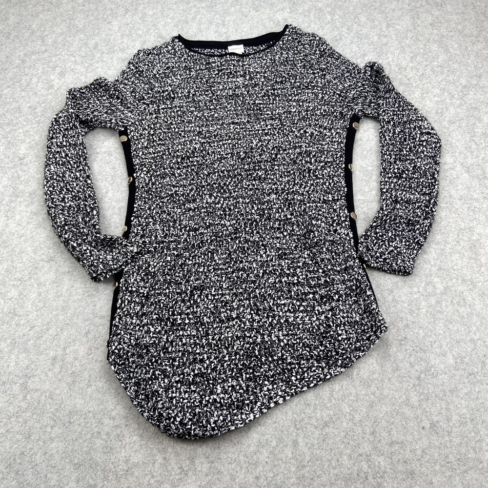 Zenergy By Chico's Sweater Womens 1 Black Chunky Knit Side Button Tunic